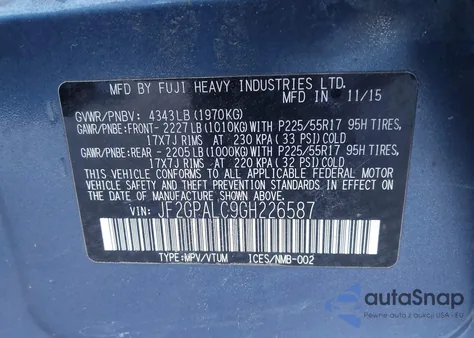 2016 Subaru Crosstrek 2.0I Limited z USA, uszkodzony, nr VIN JF2GPALC9GH226587